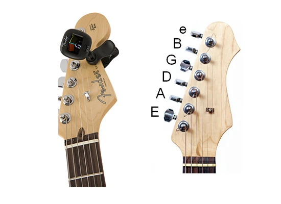 tuning guitar with clip-on tuner-guitar sting notes